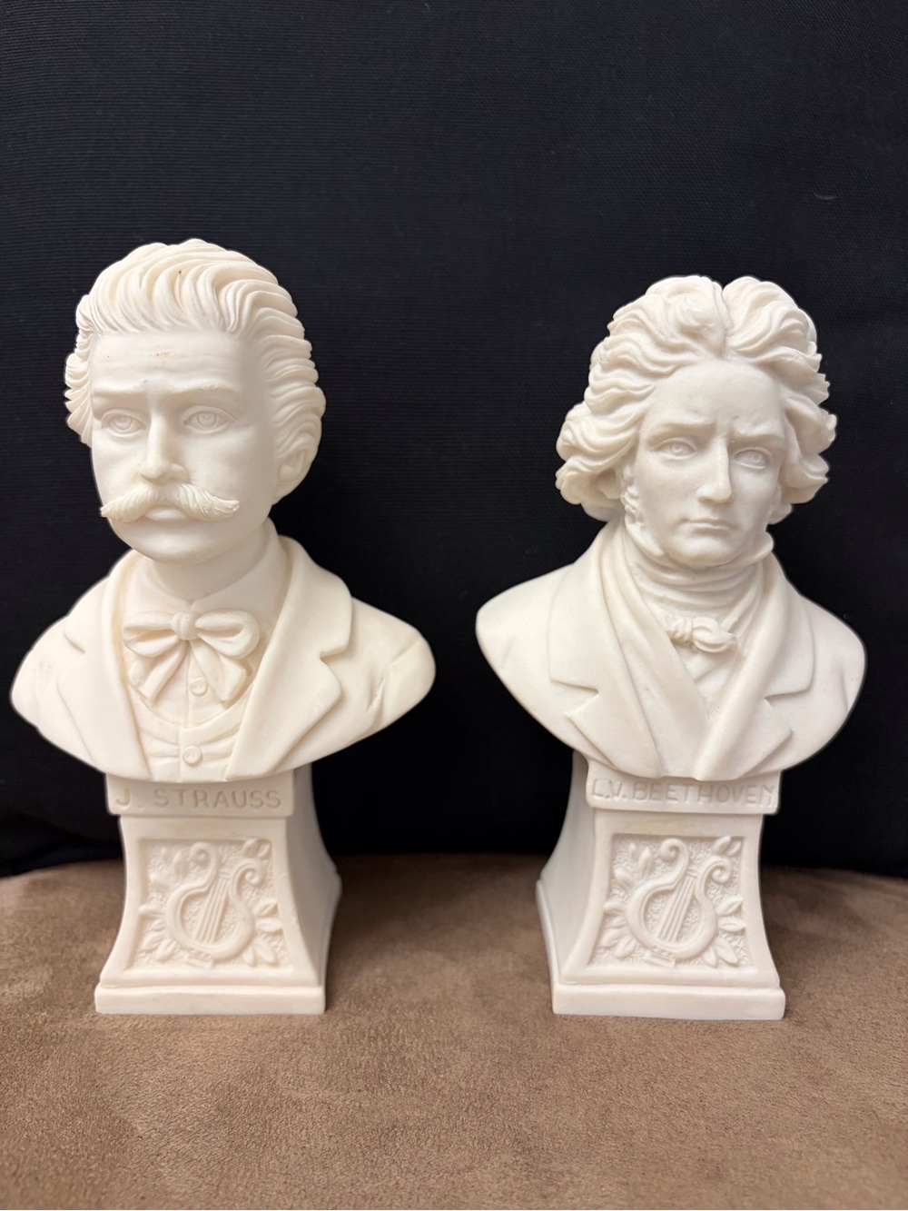 Alabaster Classical Composer Bust Set - Strauss & Beethoven - new